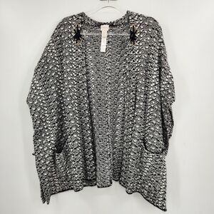 Chicos 3 Black White Knit Ruana Sweater Womens Size XL Kimono Sleeve